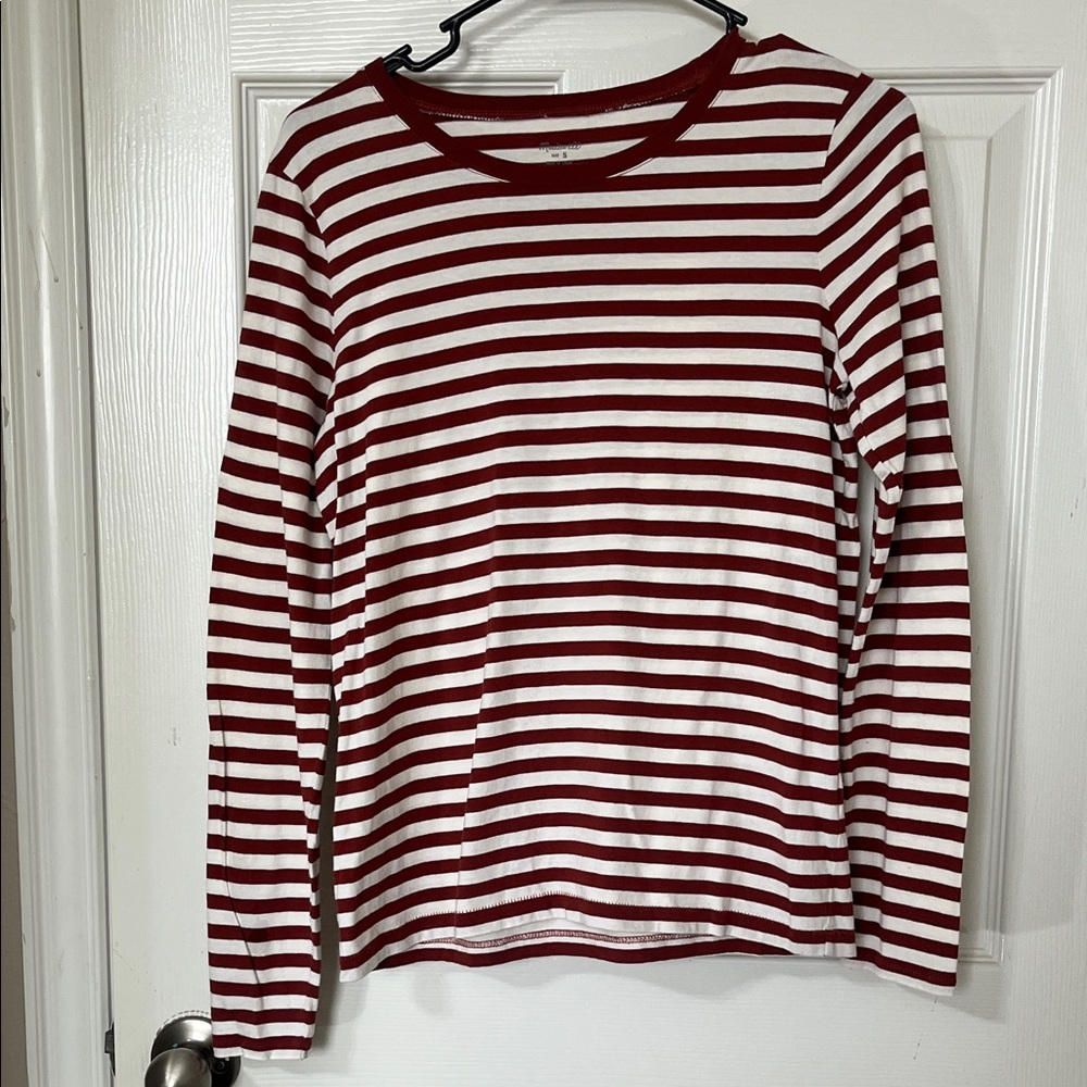 Madewell Reddish-Brown and White Striped Tee